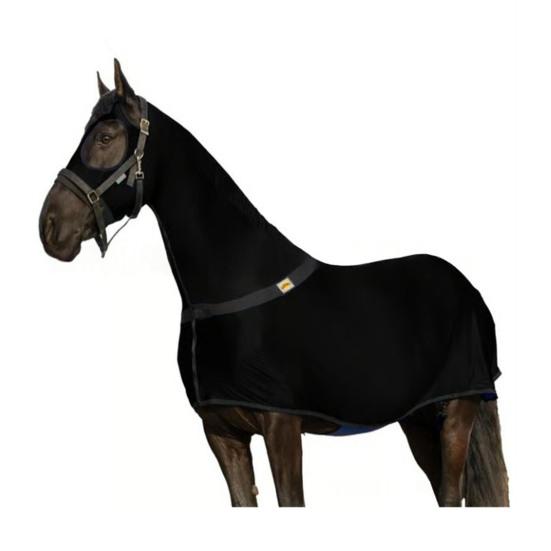 Ganzkörper-Pferdedecke mit Reißverschluss-Kapuze Bauchgurt Dehnbar Atmungsaktiv Pony Elastischer Strumpf Slinky mit Halsbedeckung Pferdebedarf