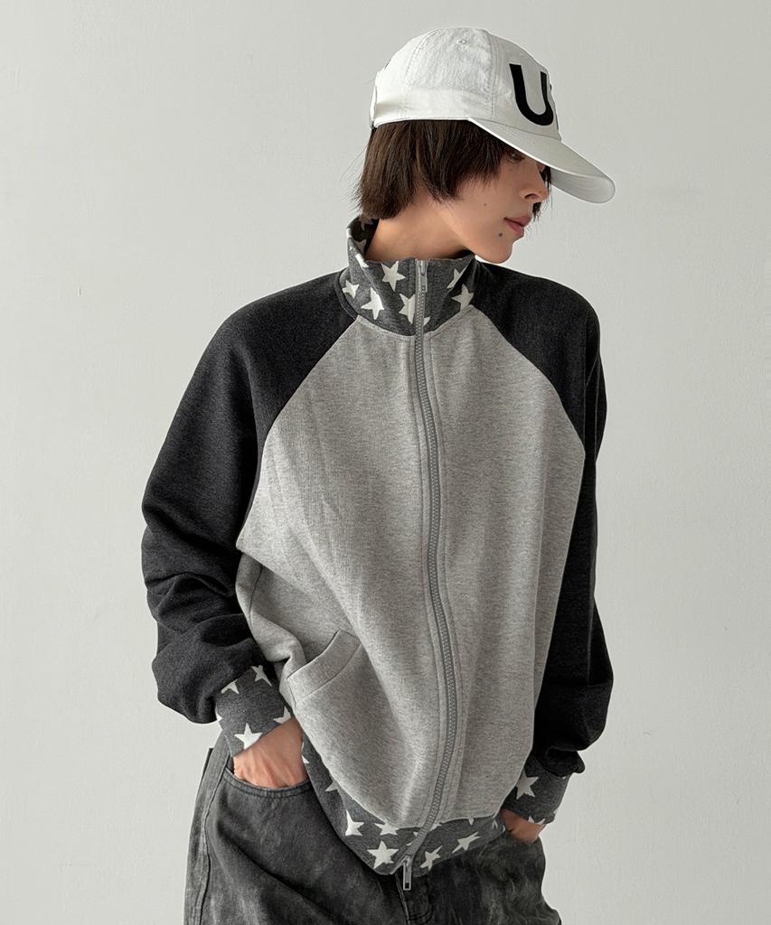 The Green Lab Star Raglan Zip-Up [Melange Gray]