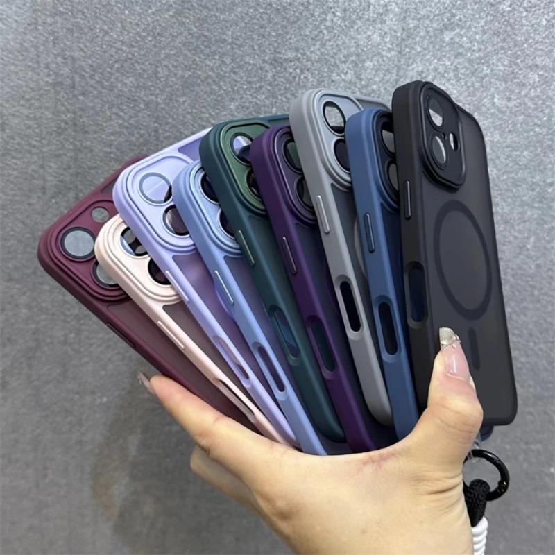 For Magsafe Translucency Contrast Lanyard Case For iPhone 17 Pro 16 15 Pro Max 14 11 12 13 Hand Wrist Strap Matte Clear Cover