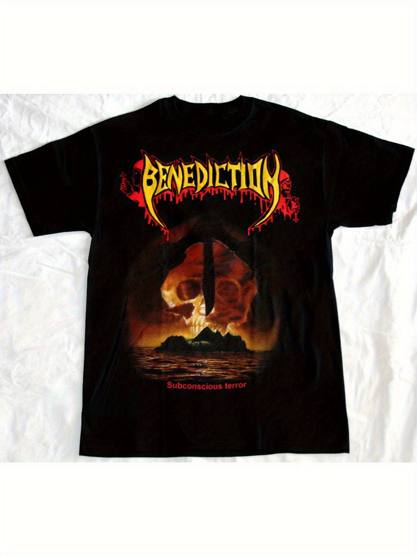 BENEDICTION Subconscious Horror 90 Pattern Tee - Skull And Flame Graphic XXXXL