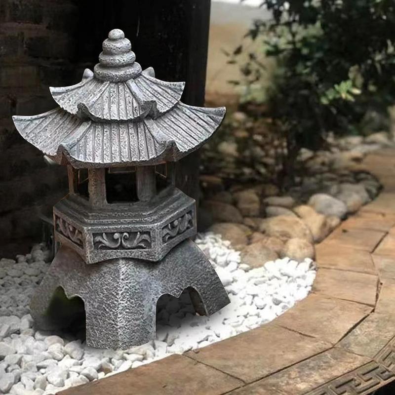 Solar LED Pagoda Lantern for Balcony Garden, Outdoor Statue Light, Japanese Resin Landscape, Decorative Lamp Ornament