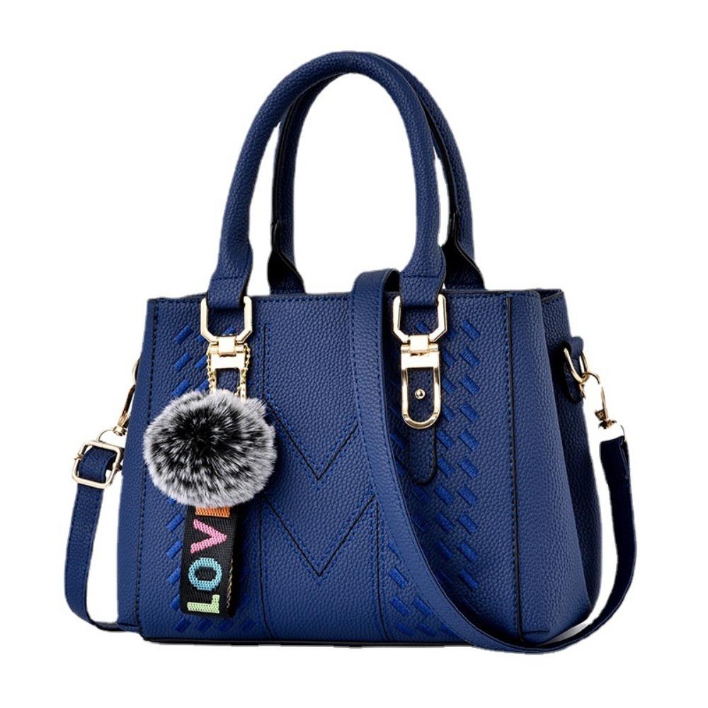 Korea Leather Women Handbag with Keychain Open Pocket Shoulder Bag Large Capacity Casual Messenger Bag Lady