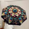 1pc Peacock Feather Mandala Artwork Umbrella with Plastic Handle,Suitable for All Seasons Home Travel Outdoor UmbrellaDD1487