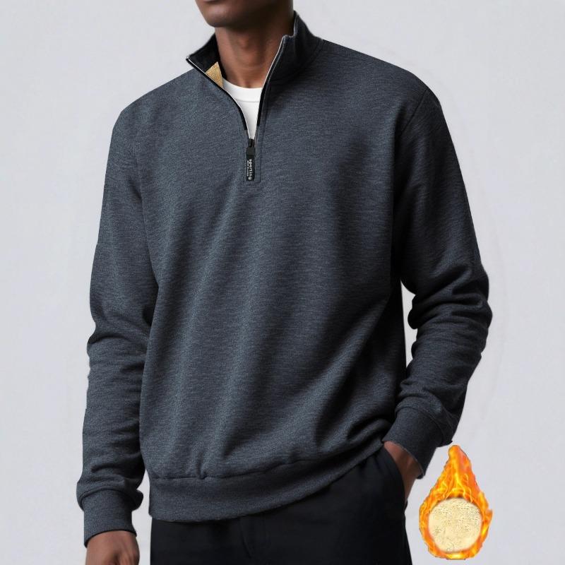 Winter Men's Velvet Sweatshirt Zipper Design Solid Color Lamb Velvet Turtleneck Base Shirt Jacket