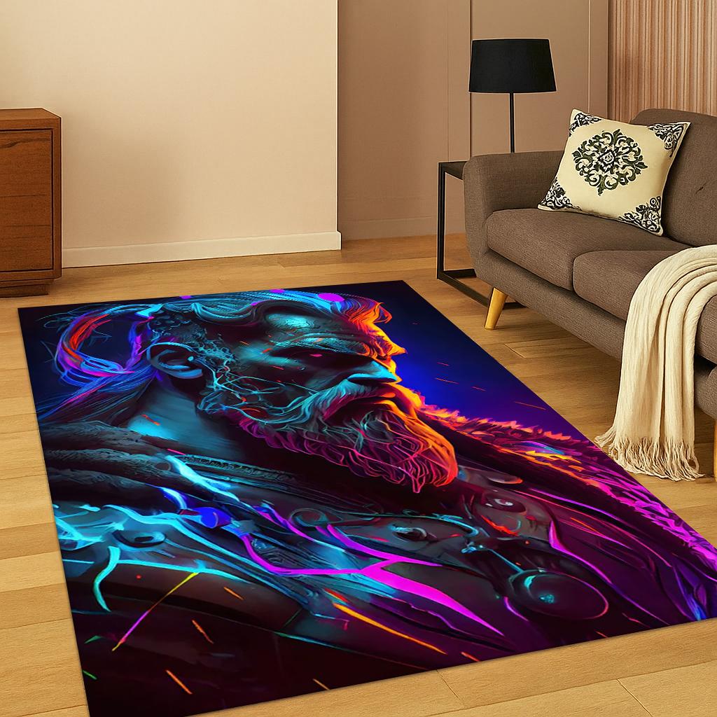 3D Viking Norse Mythology Odin Carpet Rug for Living Room Sofa Home Bedroom Kitchen Doormat Decor,Playroom Non-slip Floor Mat