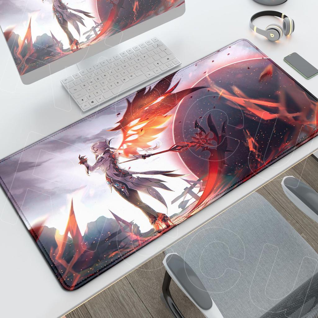 Genshin Impact Arlecchino Mouse Pad HD Grande per Computer Uffici Accessori Antiscivolo Anime Durevole Deskmat Bordo Bloccato Tappeti per Tastiera