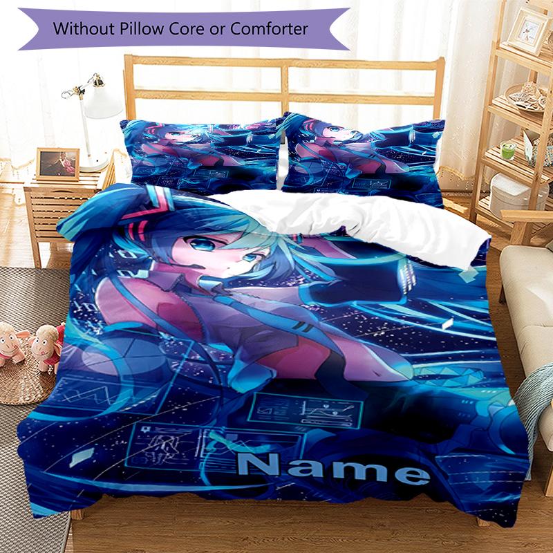 Set Biancheria da Letto Hatsune Miku Personalizzato 3 Pezzi Copripiumino Chiusura Include 1 Copripiumino e 2 Federe, Morbido e Confortevole per Tutte le Stagioni.