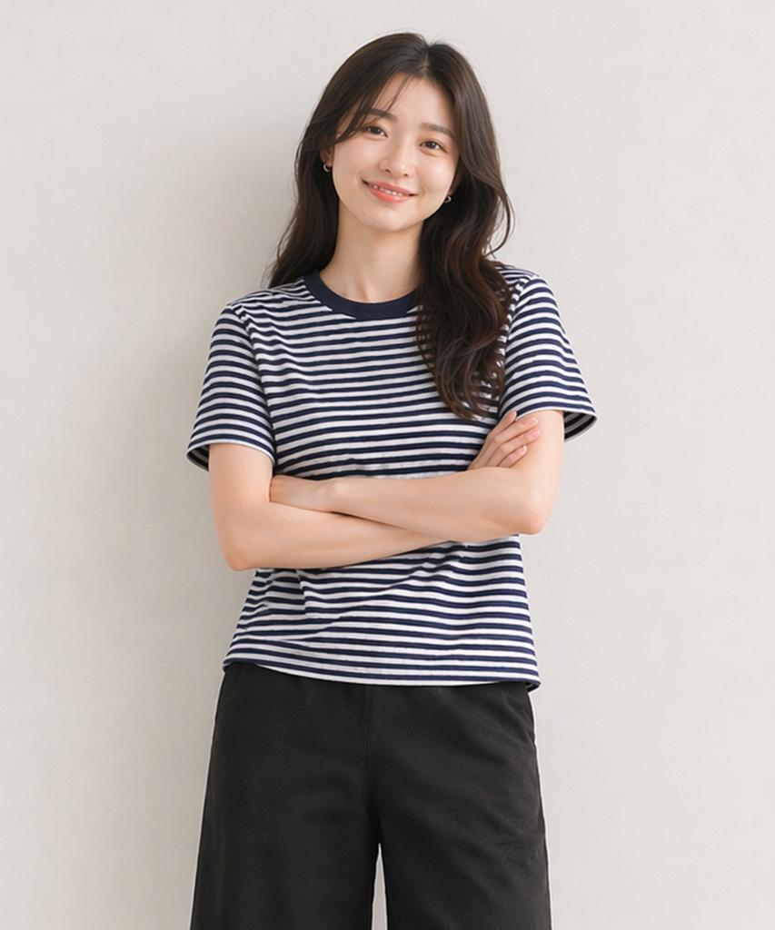 ADERNM Slub Stripe Crop T Navy