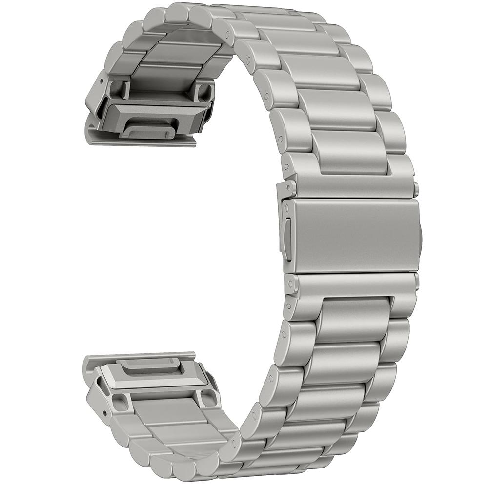 22mm 3-Bead Watch Band for Garmin Fenix 8 Pro AMOLED 47mm/8 47mm/E 47mm Stainless Steel Replacement Strap with Folding Clasp
