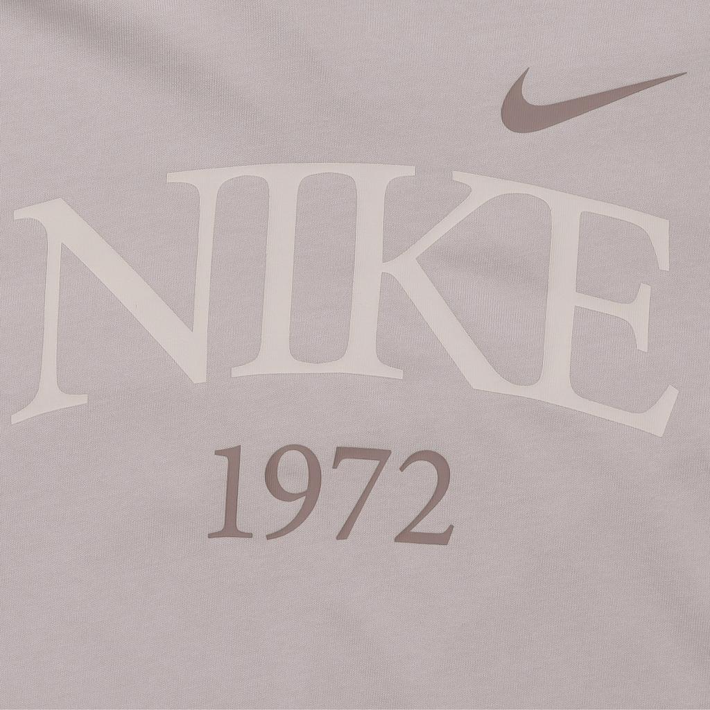 Nike Sportswear Classics Alphanumeric Print Short Sleeve Crew Neck T-Shirt With Dropped Shoulders Women Tops Grey Purple FQ6601-019