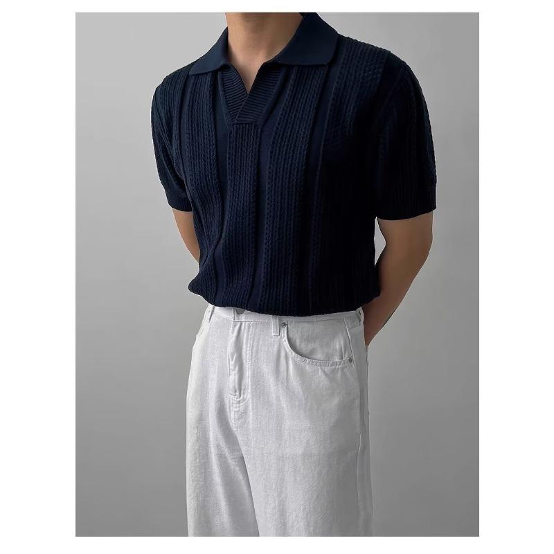 Fashionable Men's Versatile Summer Hollow Trend Brand Loose Solid Color Half-sleeved High-quality Knitted New T-shirt