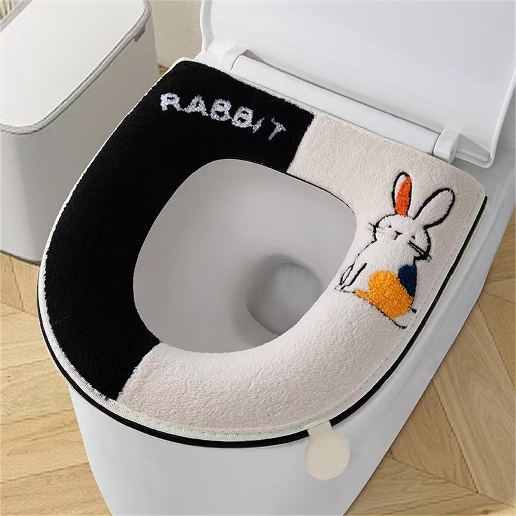 New Autumn and Winter Home Cartoon Toilet Cover Plus Velvet Toilet Seat Cover Thickened Zipper Cartoon Toilet Mat To Protect Pre