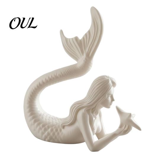 Micro Landscape Decoration 3D Printed Mermaid & Starfish Figurine, Exquisite Sculpture, Ocean Ornament for Fish Tank Theme Desktop Home Office