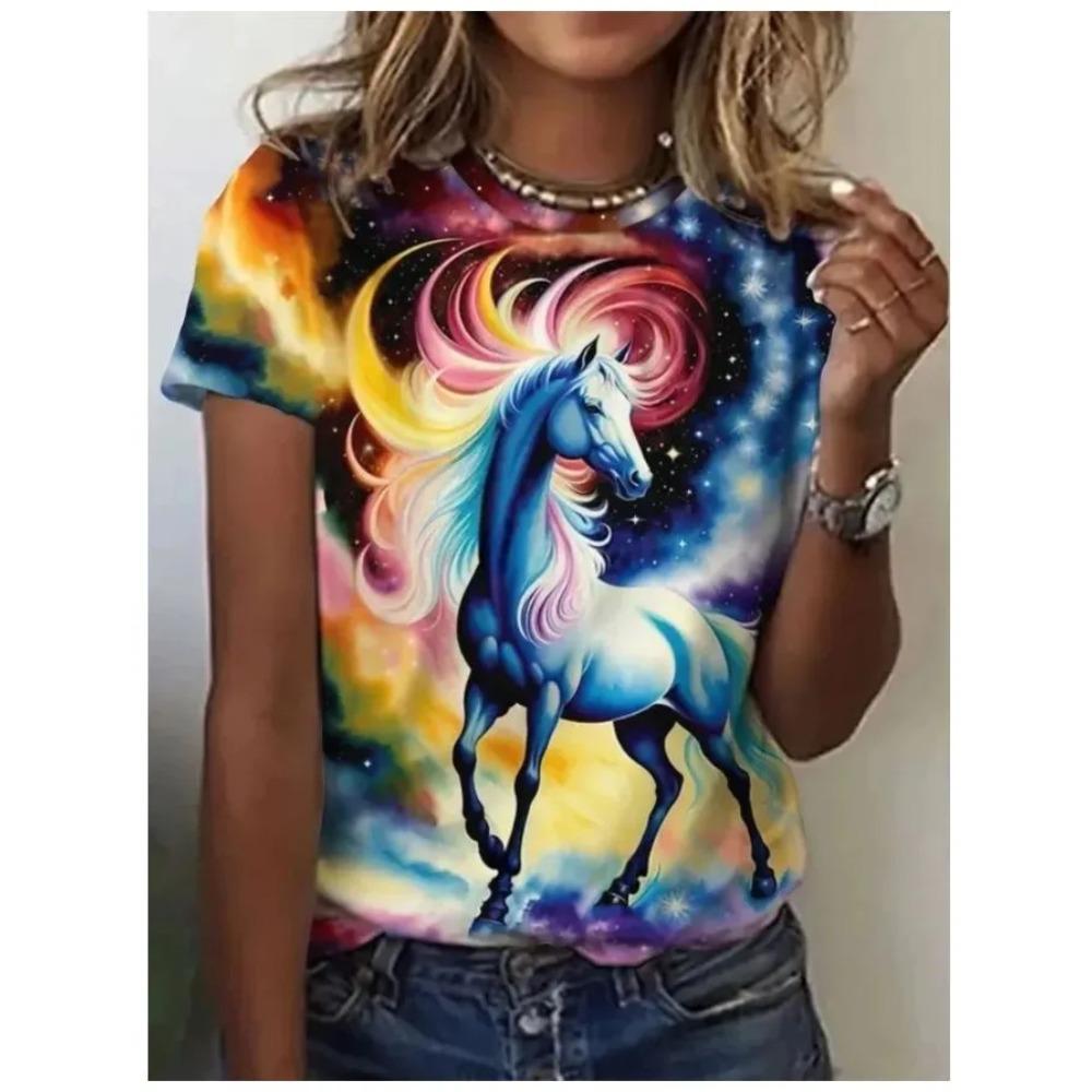 Summer Women's Fashionable Comfortable Round Neck Short Sleeved T-shirt Colorful Animals 3d Printing Casual Loose Breathable Soft Plus Size T-shirt