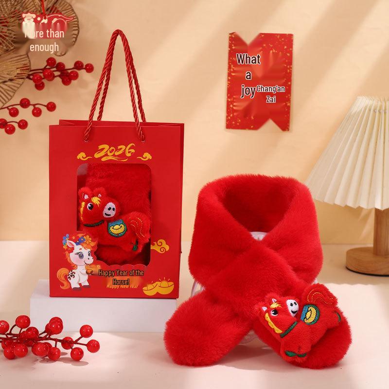 Warm Winter Scarf & Neck Gaiter for Girls - Kindergarten 2026 Year of the Horse New Year's Day Birthday Gift In Red