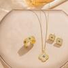 Womens Titanium Steel Clover Jewelry Set Gold Plated Full Necklace Earrings Ring Fashion Versatile