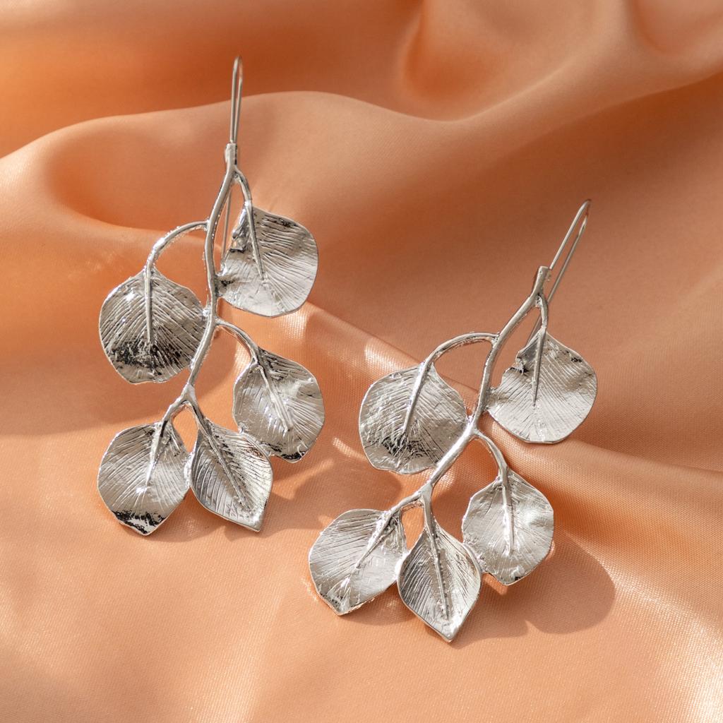 Leaf Stylish Silver Earrings Modern Alloy Chic Feminine Jewelry For Women