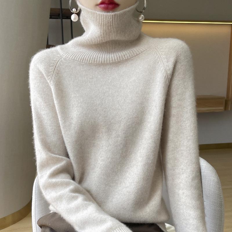 Women's High Neck Cashmere Sweater - Loose Fit, Thick Knit Pullover for Autumn & Winter