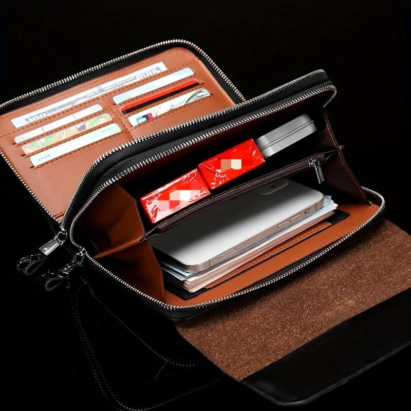 Genuine Leather Men's Wallet Crocodile Texture Business Card Holder Luxury RFID Blocking Slim Bifold Zipper Clutch Pouch
