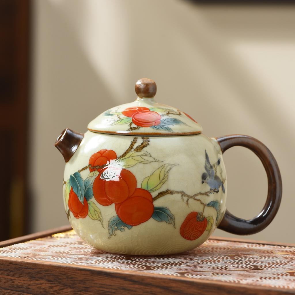 Ru kiln yellow exquisite teapot cover bowl single pot high-end tea brewer household ceramic teapot tea set Xishi pot series