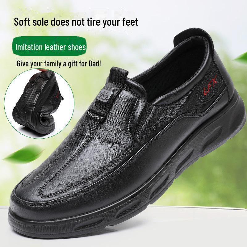 Men's Waterproof Imitation Leather Shoes - Breathable, Lightweight, Comfortable Business Casual Shoes for Middle-Aged & Elderly Dads