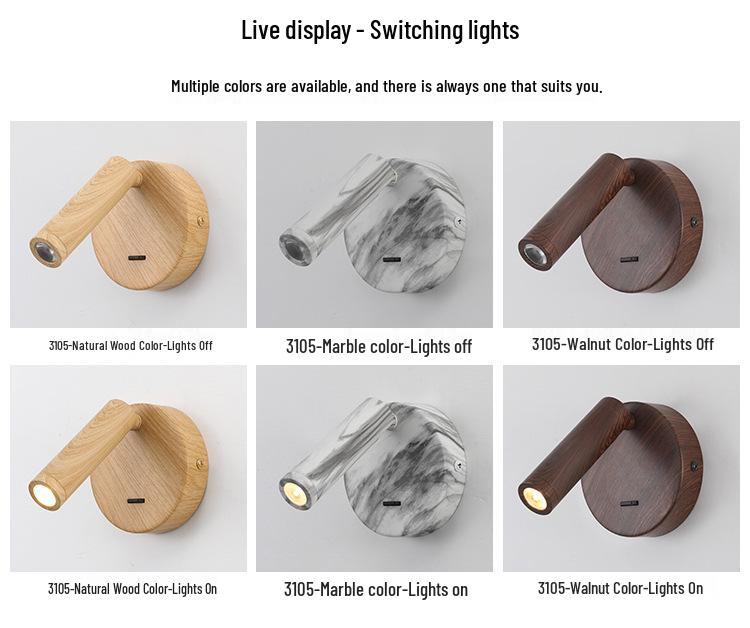 Walnut Wall Lamp with Switch - Bedroom & Hotel Bedside Reading Light