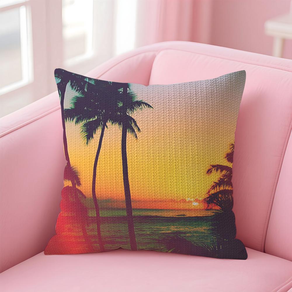 Tropical Scenery INS Cushion Cover Natural Linen Pillow Case DoubleSided Print Decorative Sofa Pillowcase Home Decor Gift