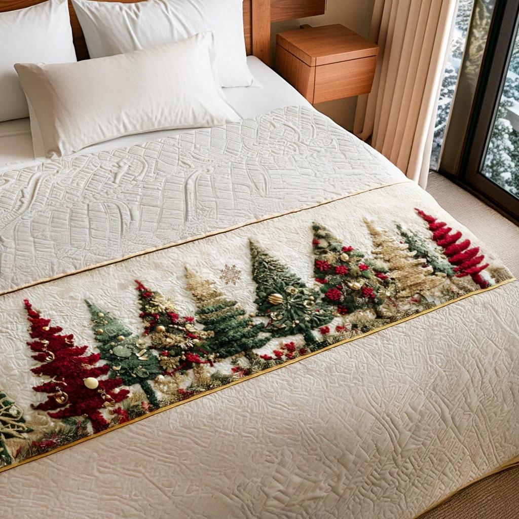 Festive Christmas Tablecloth with Tree and Bell Pattern, Decorative Dining Table Cover for Home Kitchen