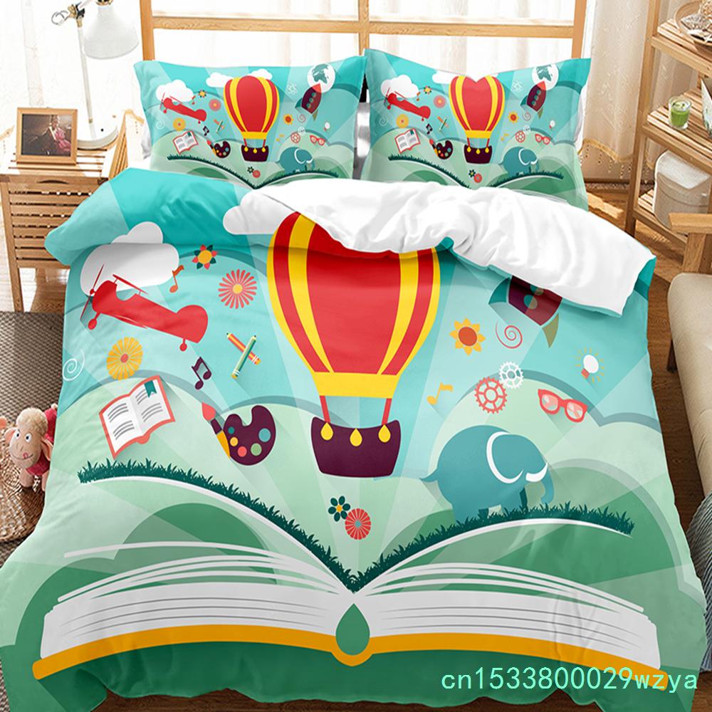 Hot Air Balloon Duvet Cover Set Single King Cartoon Animal Bedding Set Cute Sika Deer Elephant Comforter Cover For Kids Teens