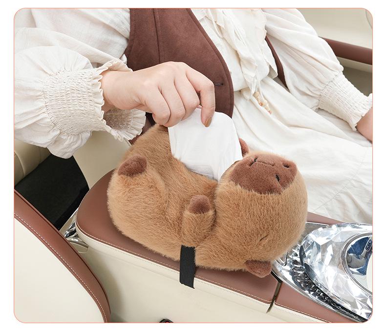 Capybara Car Tissue Holder - Plush Cartoon Multifunctional Tissue Box