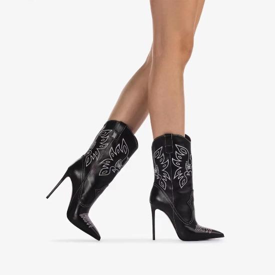 

Women s Western Cowboy Stiletto Boots - Embroidered Pointed Toe, Sexy Knight Ankle Chic Footwear 39
