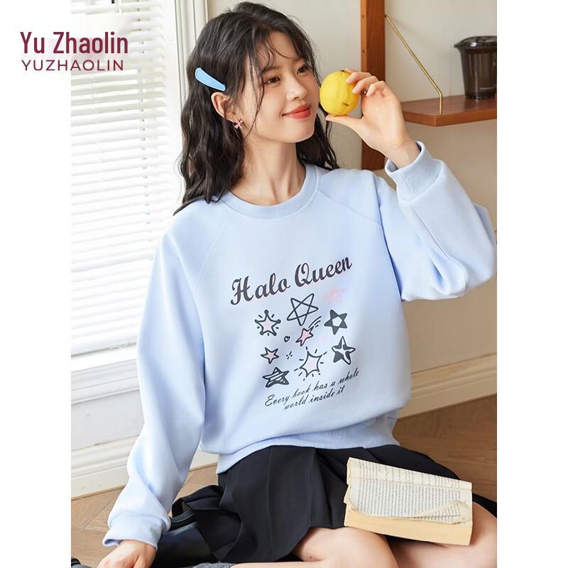 Yuzhaolin Women's Letter Star Print Round Neck Sweatshirt