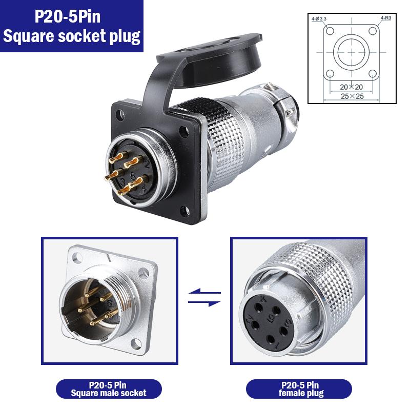 P20 Aviation Connector Plug Socket 20mm 2/3/4/5/6/7/8/9/10/12Pins WS20 Male Female Connectors