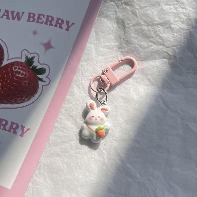 

Rabbit Cute Keychain Resin Bunny Carrots Charm Kawaii Pendant Tulip Keyring For Women Girls Kids Couple Car Bag Lovely Gift A6