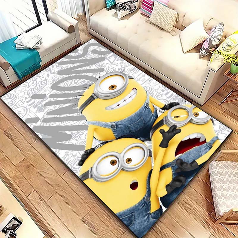 Minions Themed Round Rug Cartoon Flannel Carpet Non-Skid Floor Mat Children Playroom Bedroom Home Decor