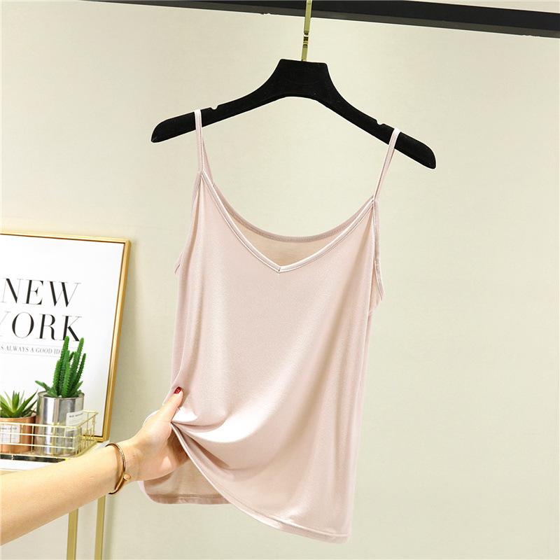 Modal Small Suspender Women's Solid Color V-Neck Sleeveless Slim Bottom Vest Wear Inside Top Shot Can Be Weared Outside