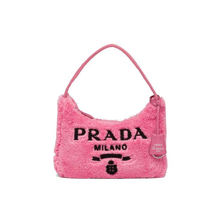Prada Re-Edition 2000 Embroidered Logo And Enamel Triangle Logo Soft Terry Fabric Hobo Bag Women bags Pink 1NE515_2DXO_F046J