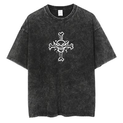 Herrenmode Streetwear Gewaschen Schwarz T-Shirt Harajuku Japanisches Anime Grafikdruck T-Shirt Sommer Baumwolle Übergroße Oberteile T-Shirts