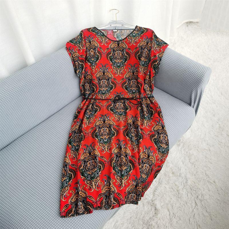 Multi-Color Silk Cotton Dress Home Wear Shoelace round Collar Skirt Special Treatment Rayon Nightdress for Women