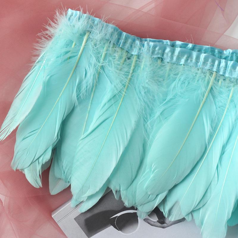 

Color Hard Floating Feather Cloth Edge Goose Feather Cloth Strip Diy Feather Flower Skirt Shawl Stage Costume Wing Decoration озеро синий