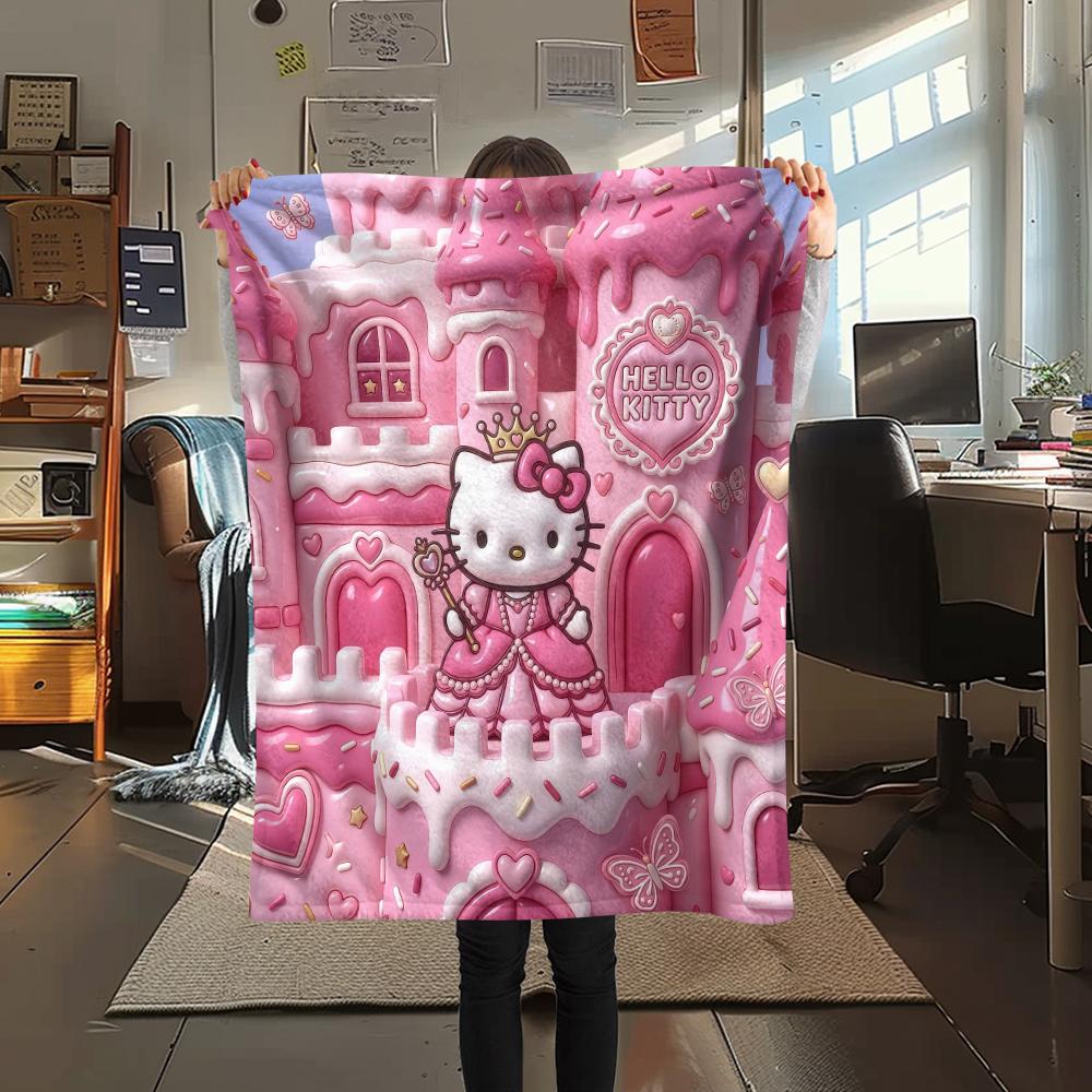 1PC Hello Kitty Cute Print Flannel Blanket, High Quality All Seasons, Home Decor, Warmth and Comfort, Perfect for Christmas Gifts