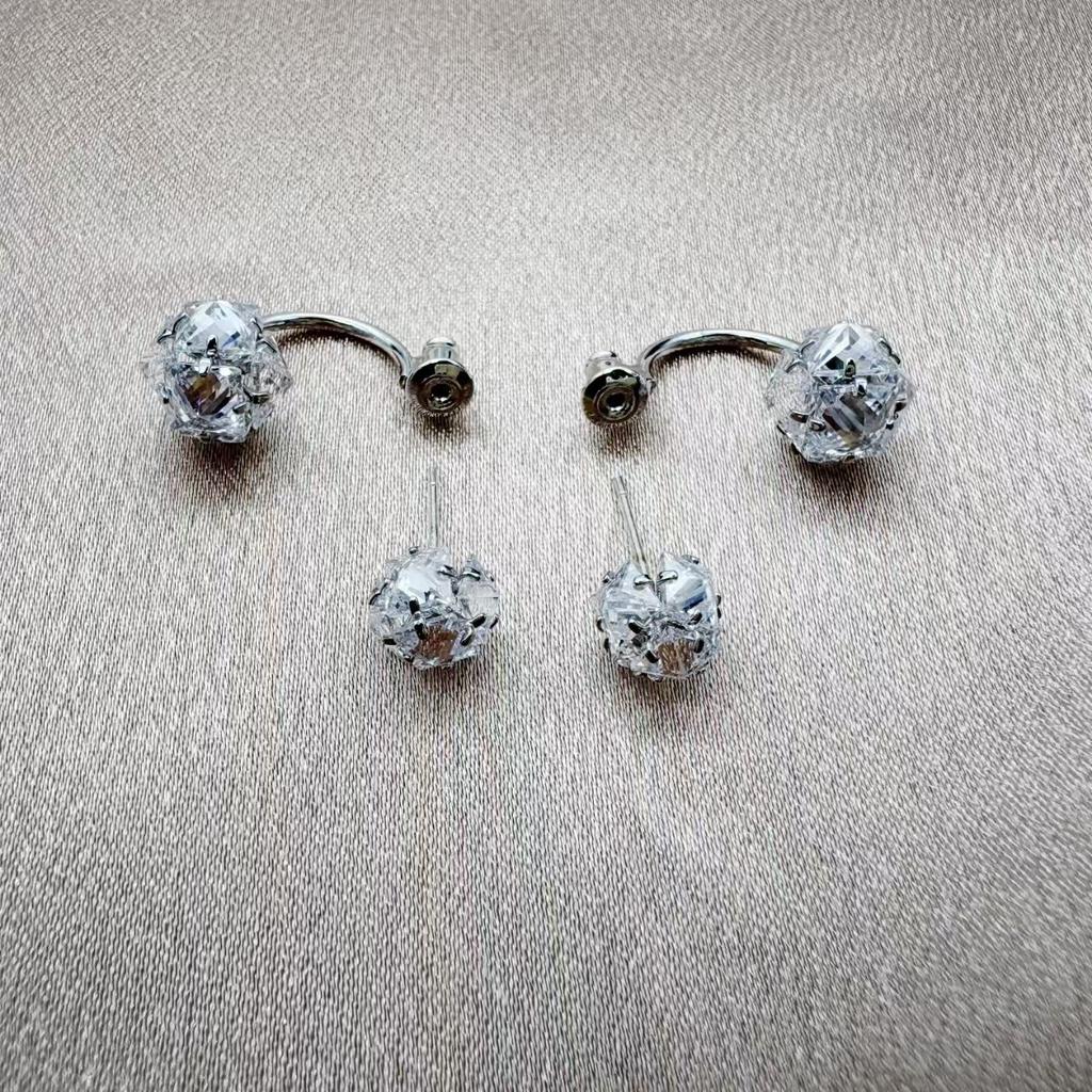 Black Zircon Two Wearing S925 Silver Needle Stud Earrings Niche Light Luxury Earrings Tide Earrings