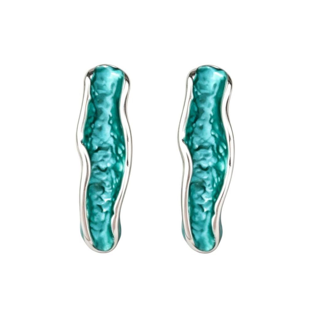 Popular hand-painted enamel stud earrings irregular geometric long strip wave commuting versatile light luxury earrings