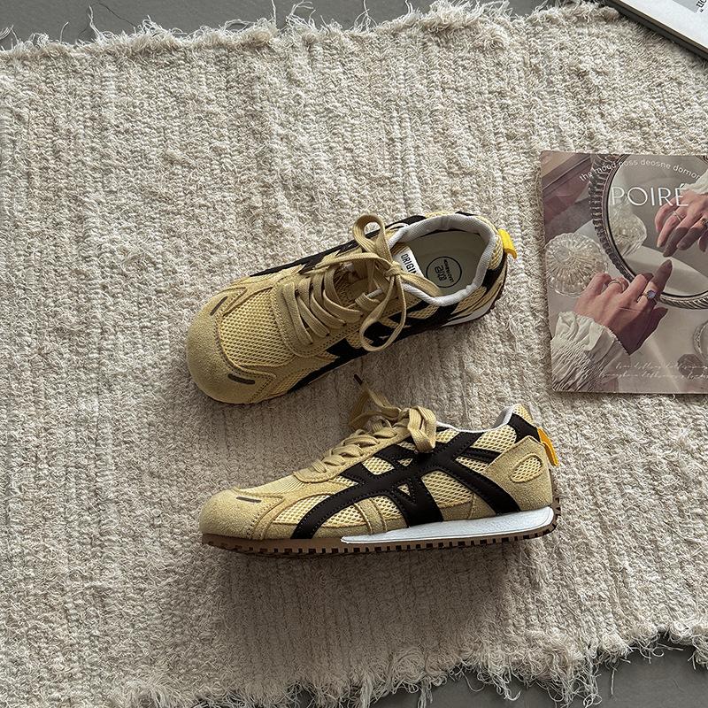 Mode runder Kopf atmungsaktiv dicke Sohle lässige moralische Trainingsschuhe Damen Frühling und Sommer Retro Farbabstimmung Schnürung Mesh leicht Forrest