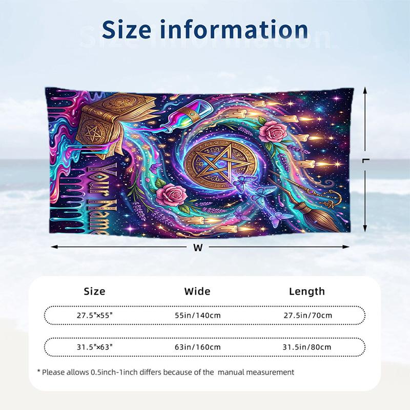 Witchcraft Theme Beach Towel Personalized Custom Name & Text Soft Quick Dry Beach Towel for Swimming Travel