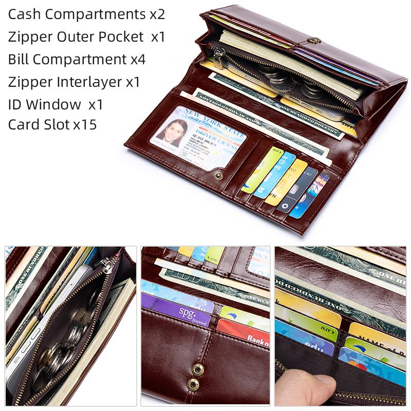 Women Cow Leather Long Wallet RFID Anti-theft Genuine Leather Multi Slot Card Bag Multifunction Fashion Female Coin Purse Large Capacity Clutch