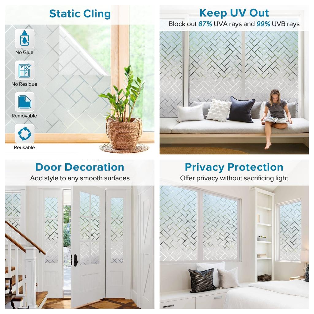 Tęczowa dekoracyjna folia okienna, witrażowa folia prywatności, matowe szkło statyczne do szklanych drzwi domowych, 3D gruzowy wzór