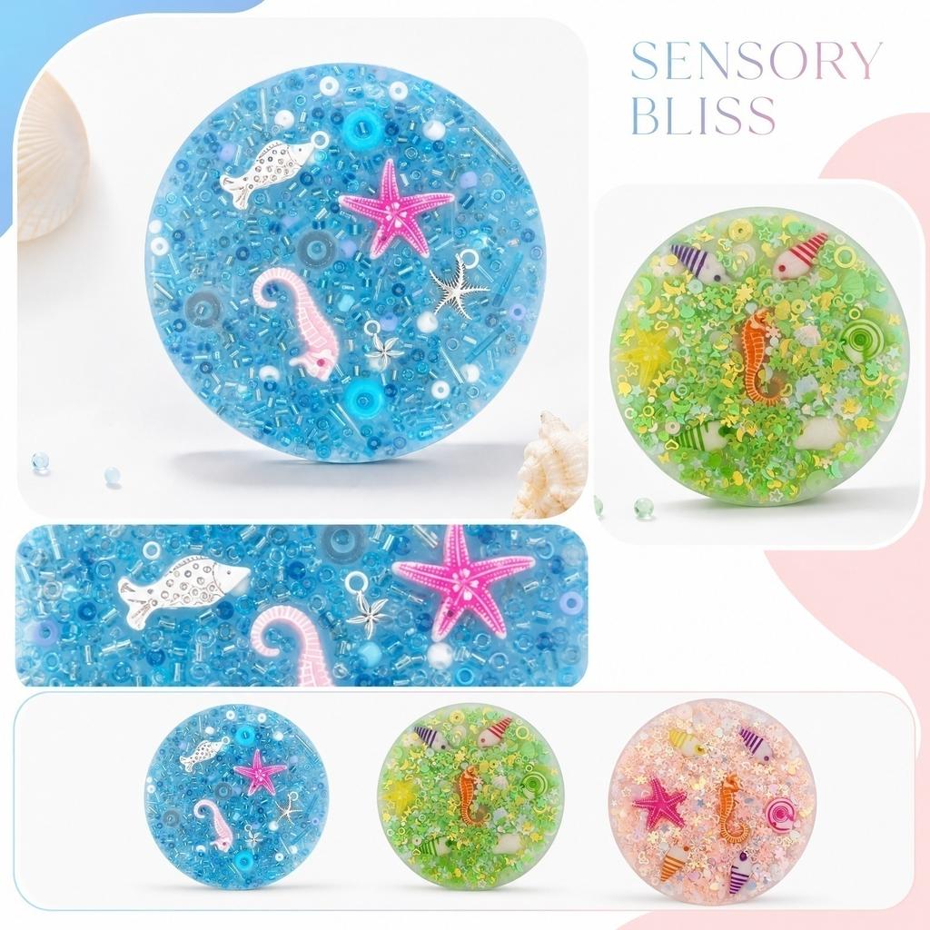 Sensory Stress Relief Toy with Sea Creature Design Soft Gel Beads Filled Round Shape Fidget Toy for Anxiety and Focus Improvement