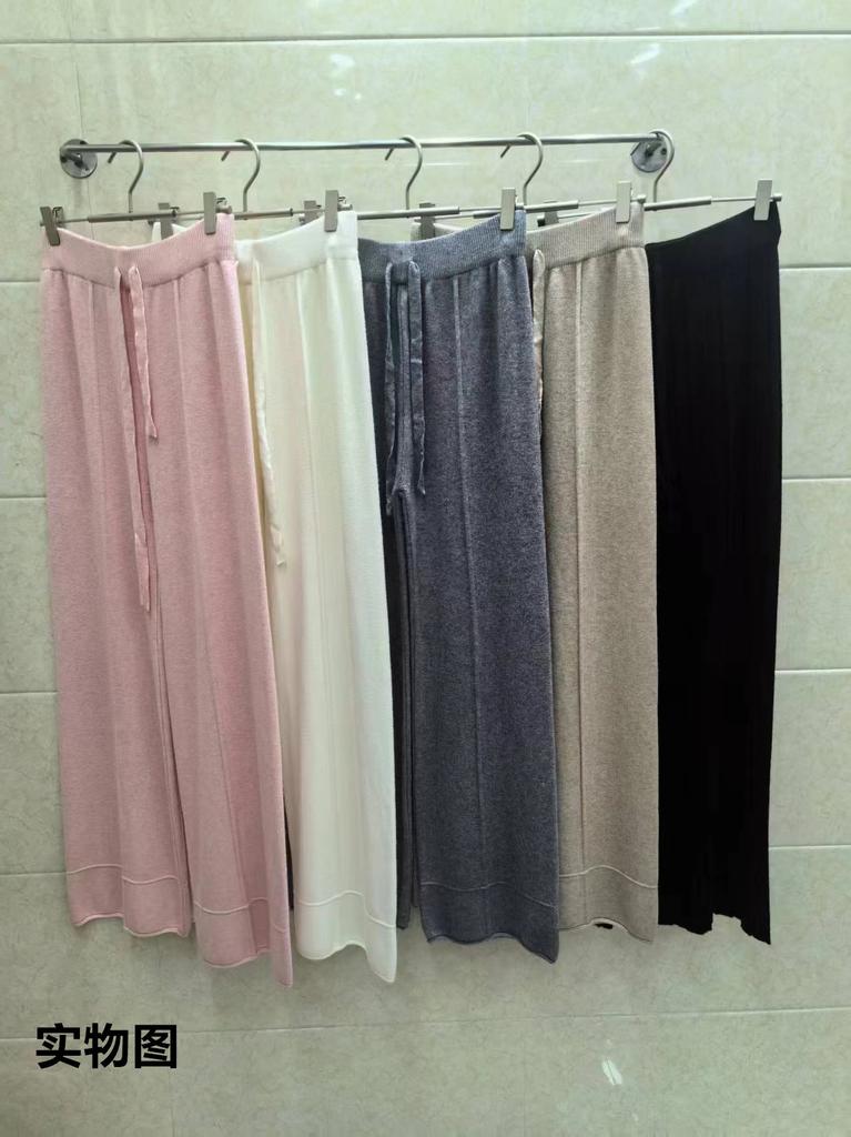 Autumn/winter new solid color simple straight-leg knit pants for women, elastic high-waist, versatile solid-color wide-leg pants