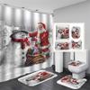 Cute Snowman Christmas Shower Curtain Set Silver Pine Branches Snowflake Xmas Balls Bathroom Decor Rug Bath Mat Toilet Lid Cover